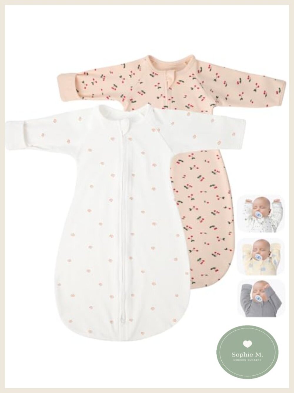 2 Pack Transitional Baby Swaddle Sacks Arms Up Sleeves Mitten Cuffs 2-Way Zip